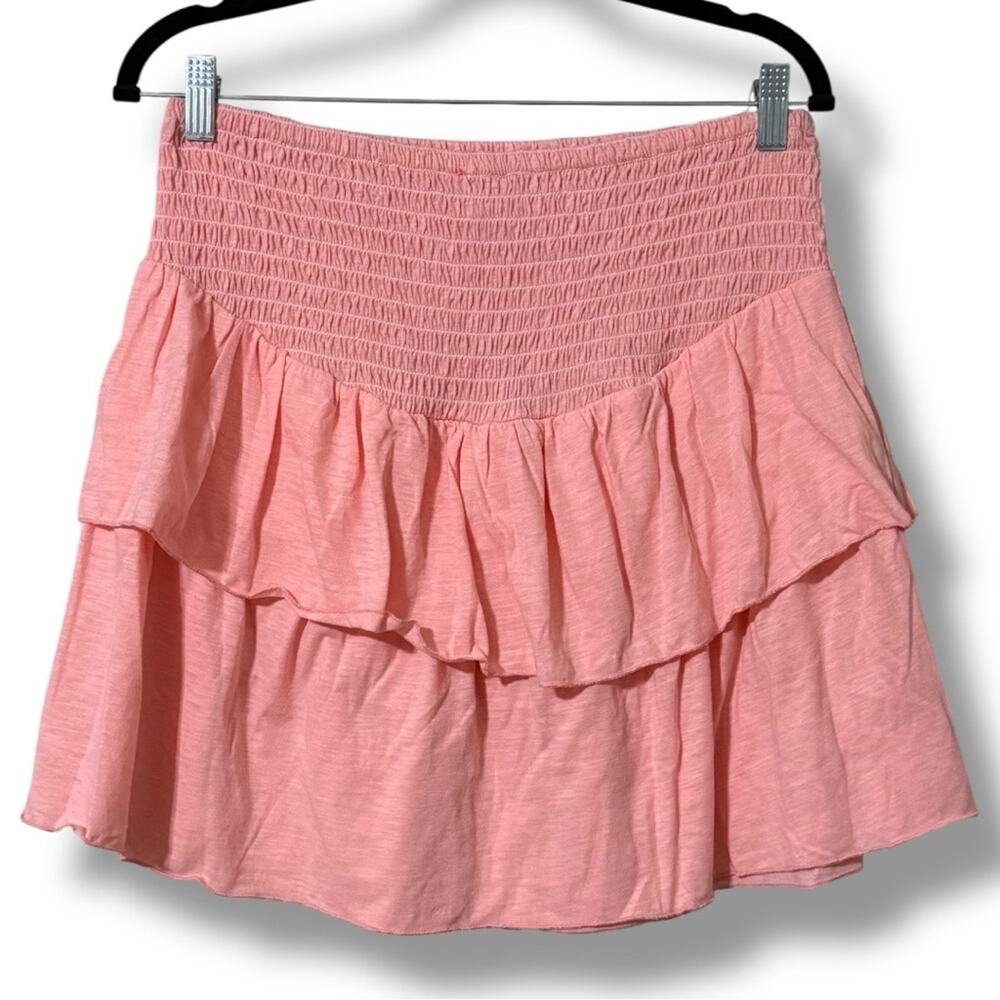 Simply Southern womens large high elastic waist tiered short skirt light orange